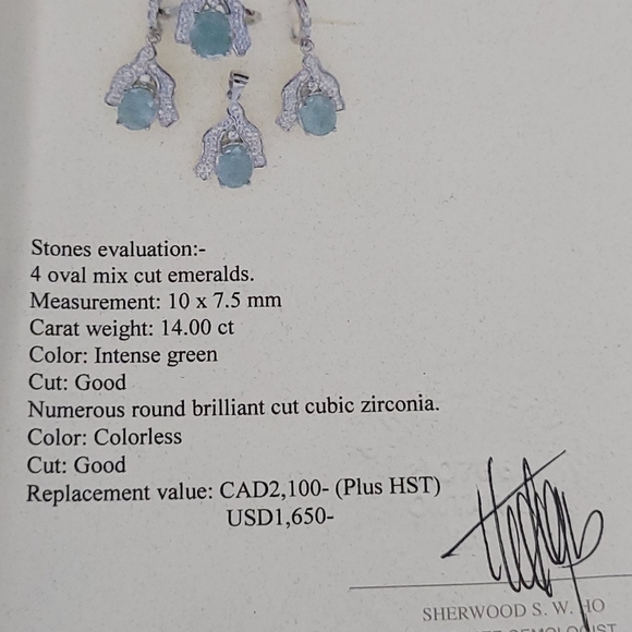 Elegant Emerald and Cubic Zirconia Necklace Set